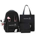 Cute Black Rabbit Ears Backpack Set for Girls (4-Piece, Large Capacity)