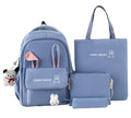 Cute Blue Rabbit Ears Backpack Set for Girls (4-Piece, Large Capacity)