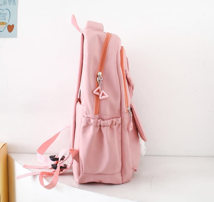 Cute Blue Rabbit Ears Backpack Set for Girls (4-Piece, Large Capacity)
