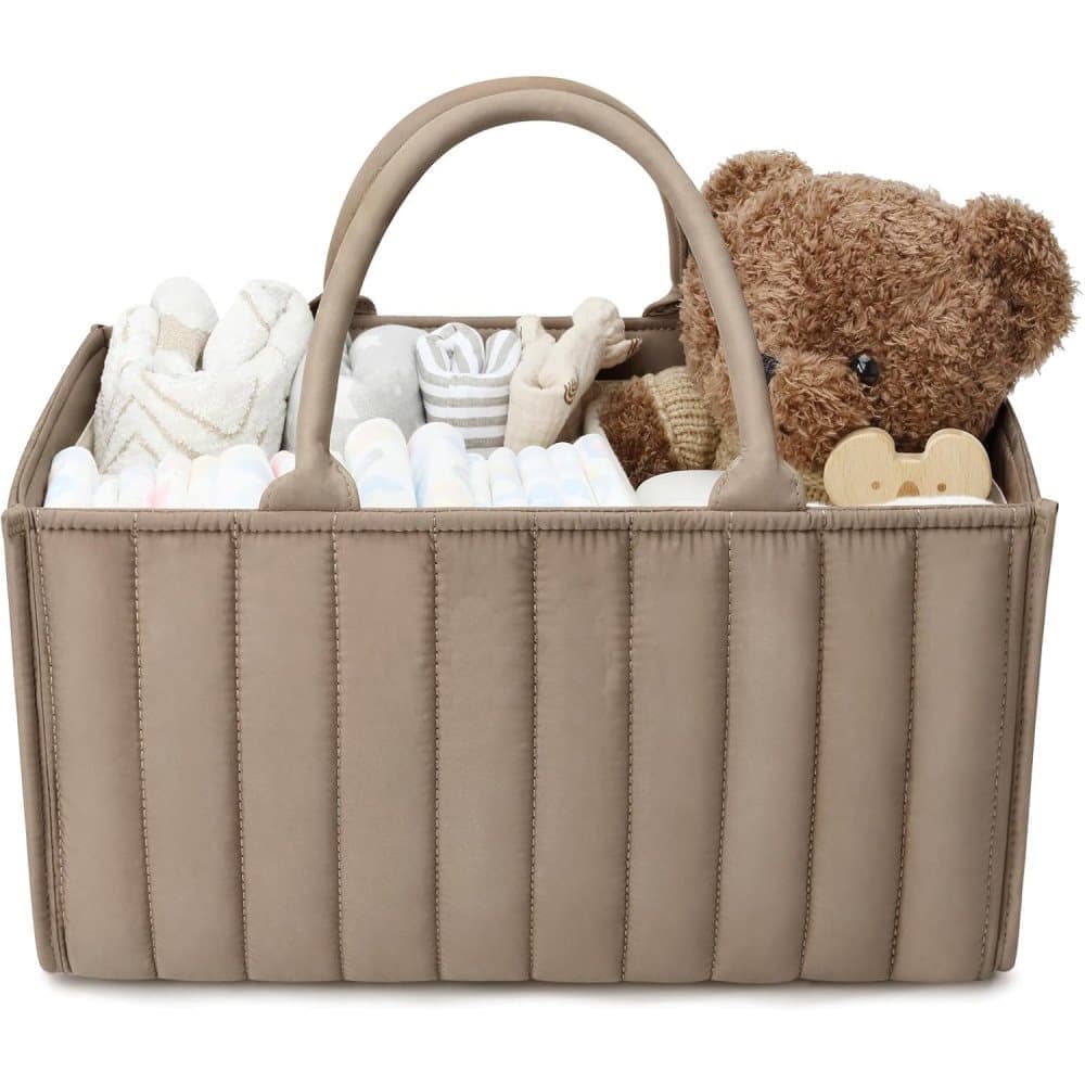 Baby Diaper Storage Basket, Large Water-Resistant Organizer, Brown