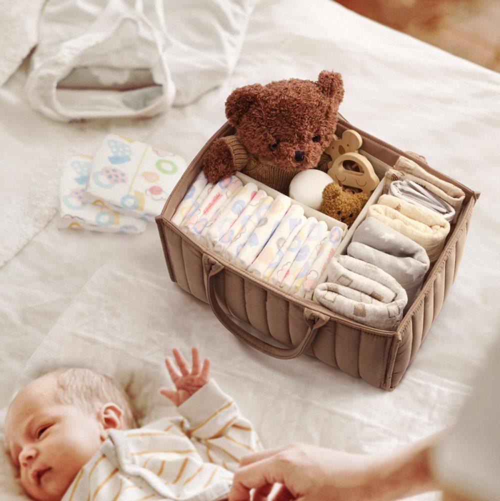 Baby Diaper Storage Basket, Large Water-Resistant Organizer, Brown