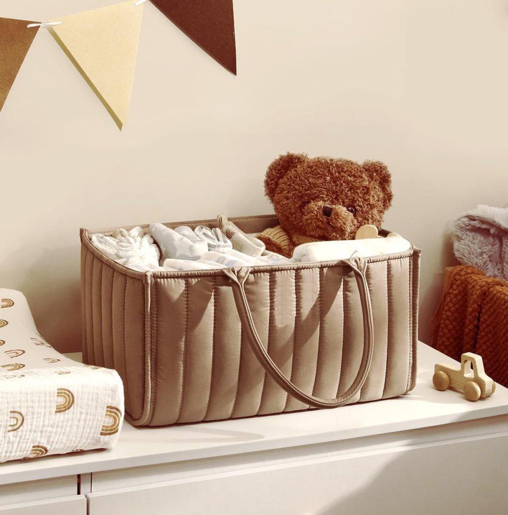 Baby Diaper Storage Basket, Large Water-Resistant Organizer, Brown