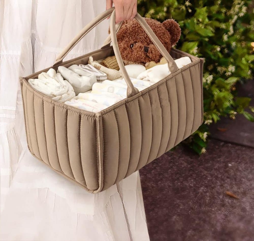 Baby Diaper Storage Basket, Large Water-Resistant Organizer, Brown