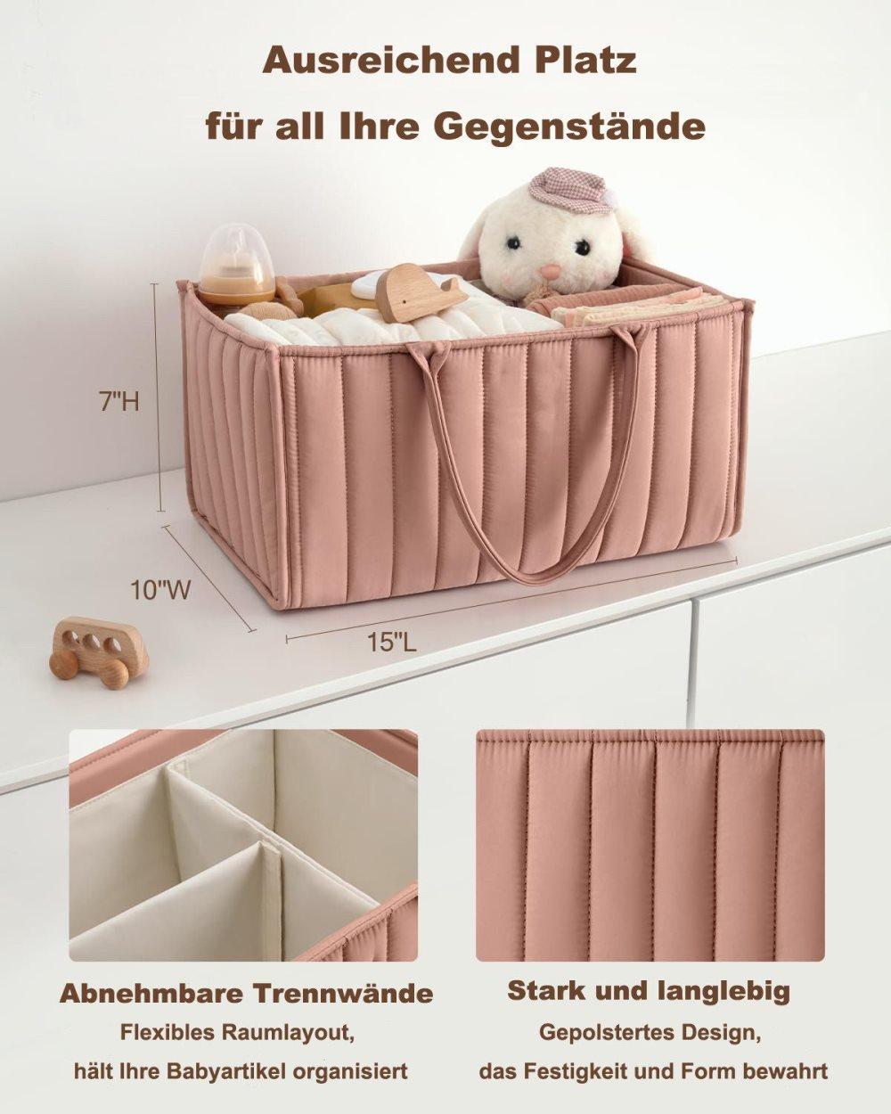 Baby Diaper Storage Basket, Large Water-Resistant Organizer, Dark Pink