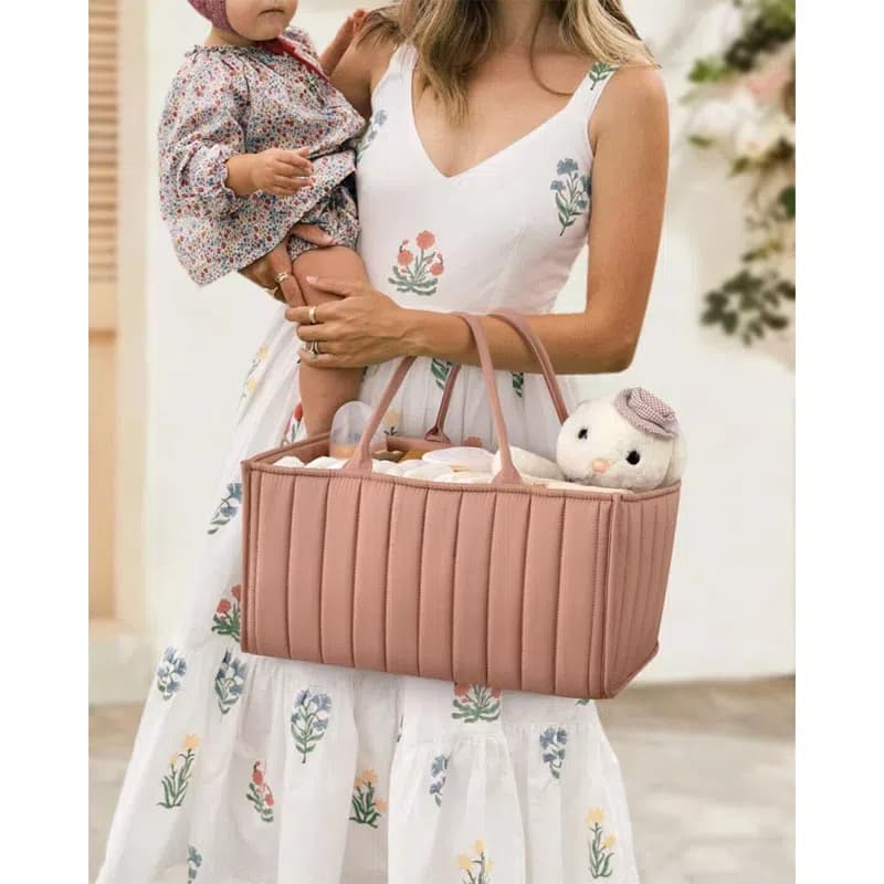 Baby Diaper Storage Basket, Large Water-Resistant Organizer, Dark Pink