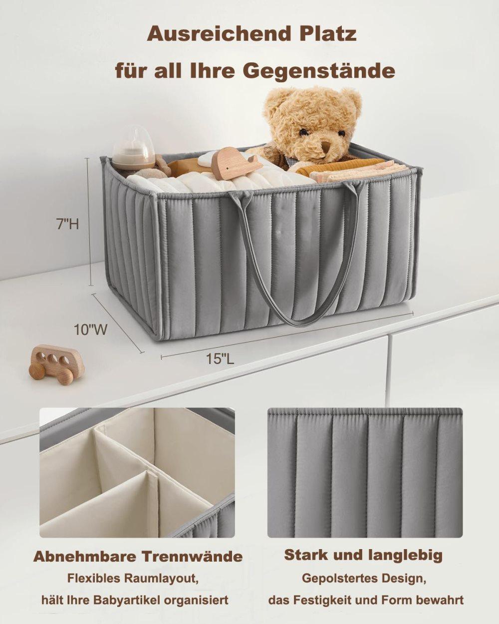 Baby Diaper Storage Basket, Large Water-Resistant Organizer, Gray