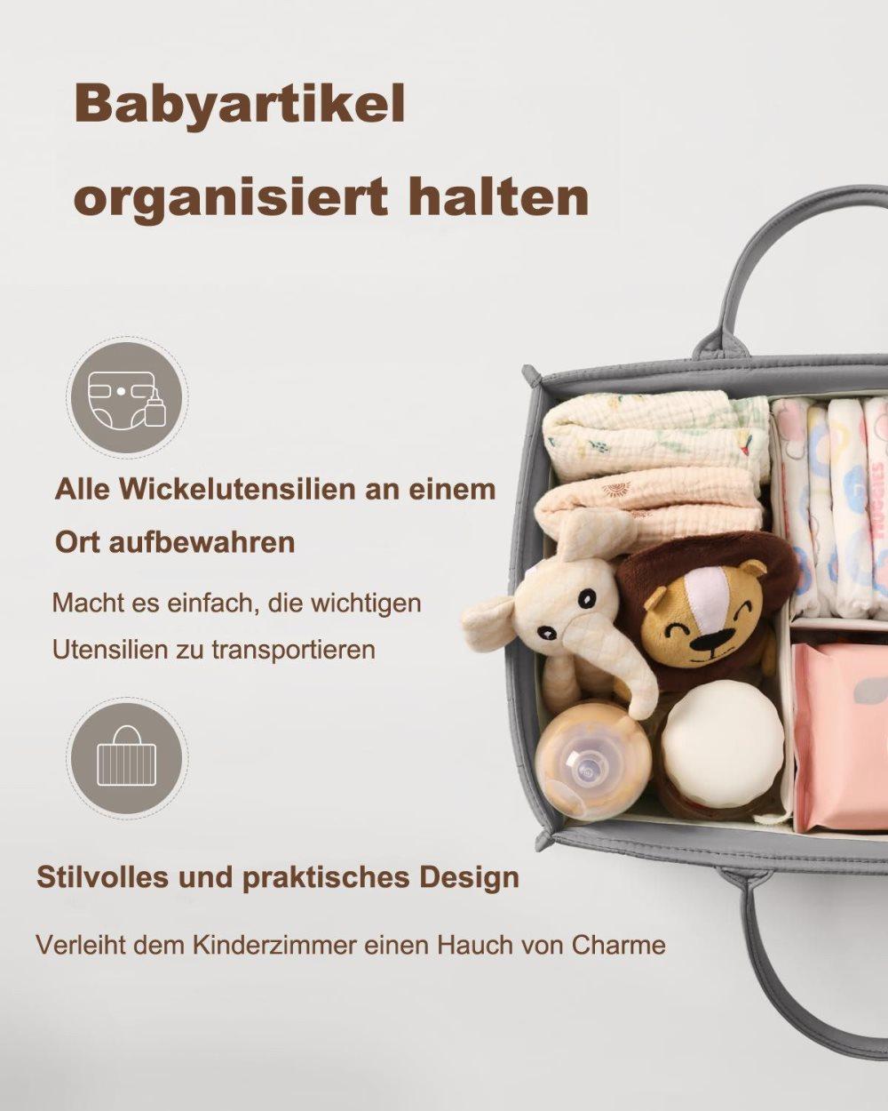 Baby Diaper Storage Basket, Large Water-Resistant Organizer, Gray