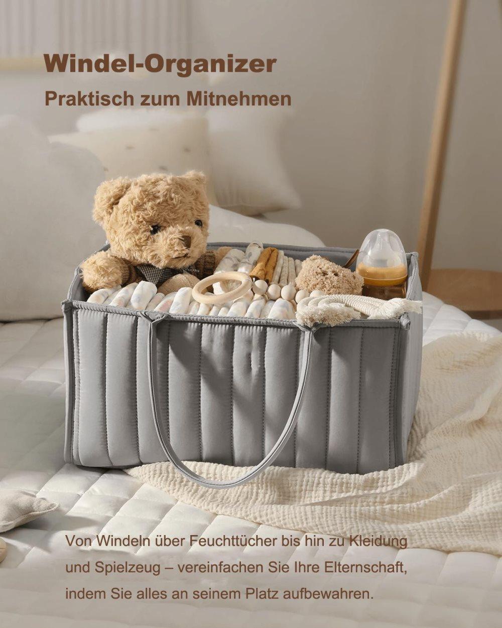 Baby Diaper Storage Basket, Large Water-Resistant Organizer, Gray