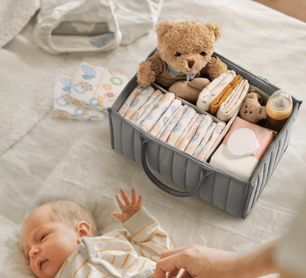Baby Diaper Storage Basket, Large Water-Resistant Organizer, Gray