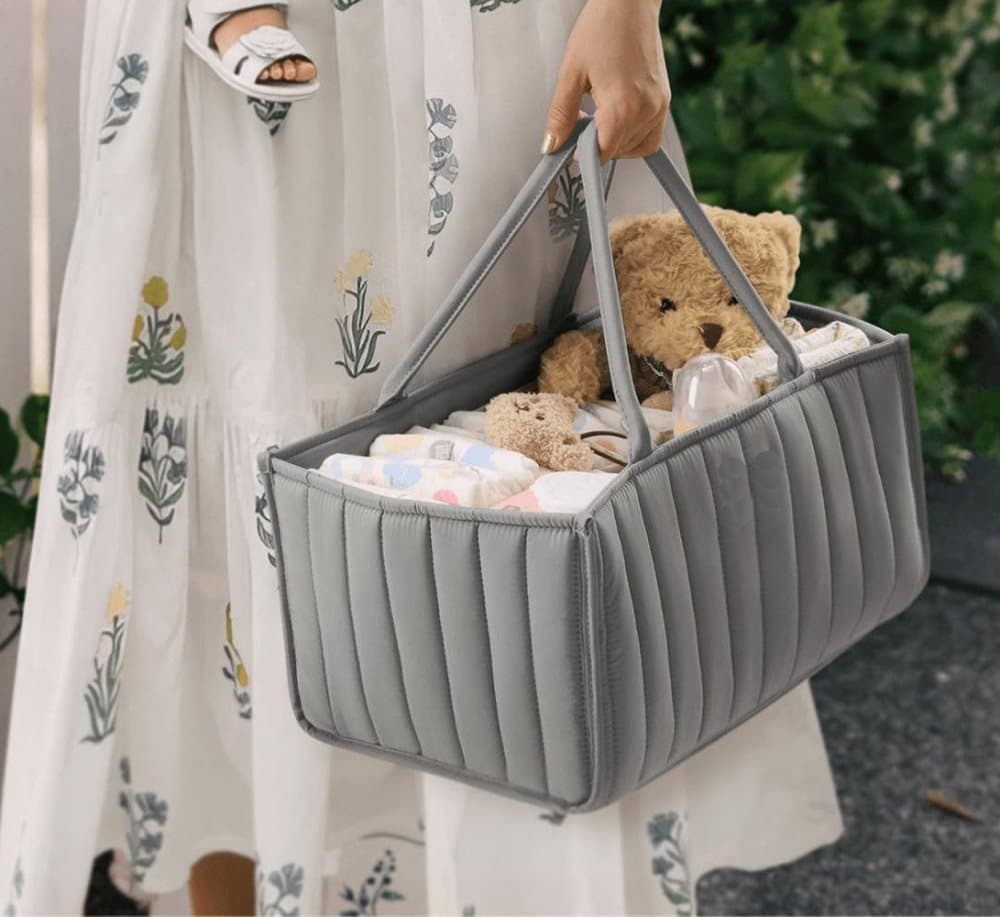 Baby Diaper Storage Basket, Large Water-Resistant Organizer, Gray