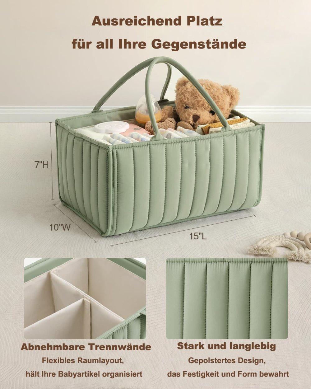 Baby Diaper Storage Basket, Large Water-Resistant Organizer, Green