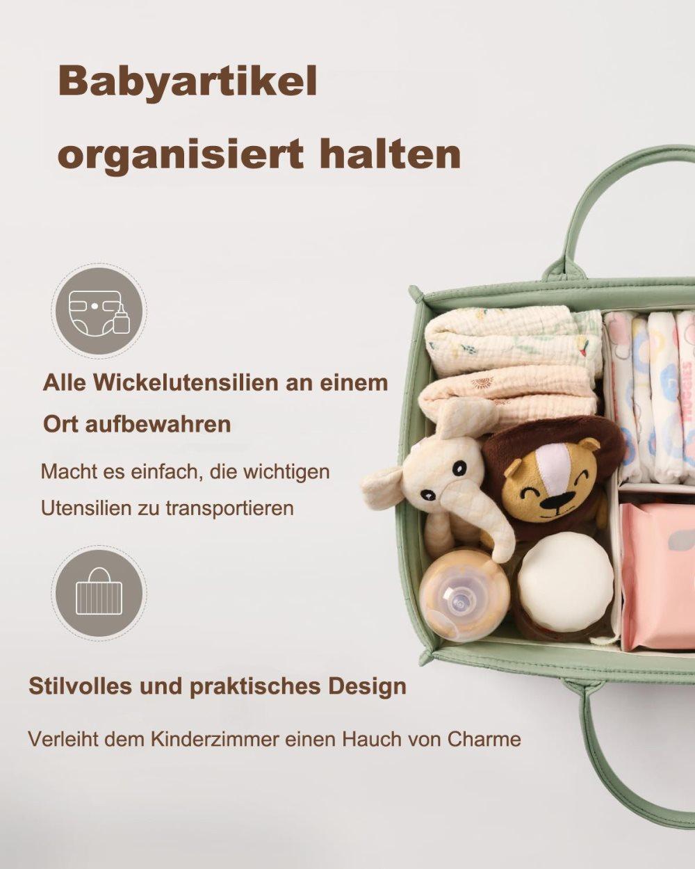 Baby Diaper Storage Basket, Large Water-Resistant Organizer, Green