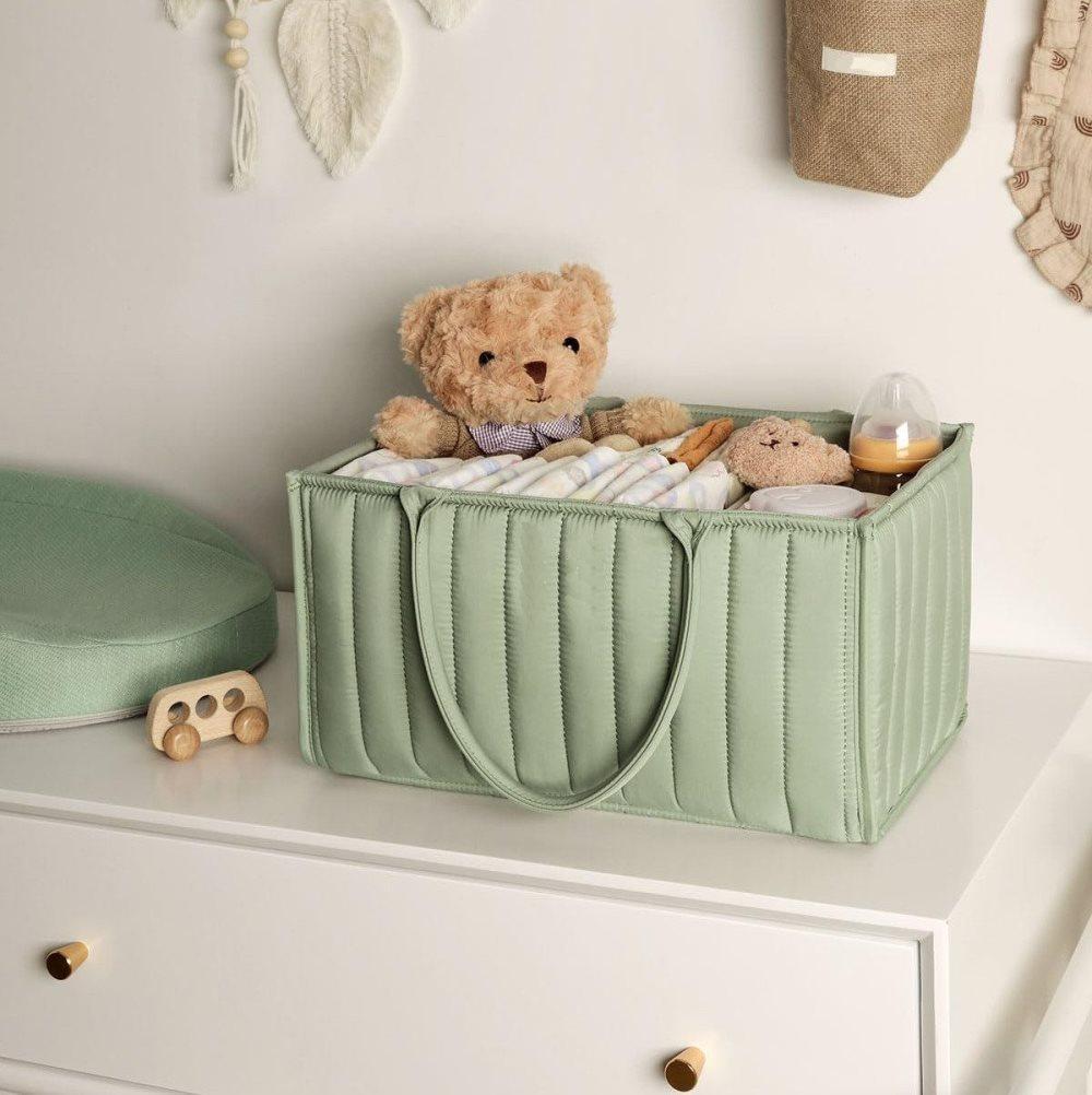 Baby Diaper Storage Basket, Large Water-Resistant Organizer, Green