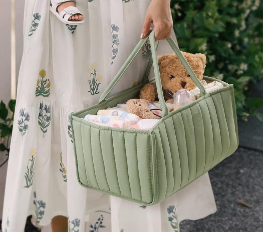 Baby Diaper Storage Basket, Large Water-Resistant Organizer, Green