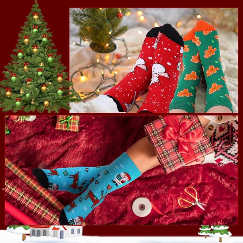 24 Pair Christmas Socks Advent Calendar 2025, Unisex Party Socks with Santa Snowman Reindeer, for Christmas Party Gift