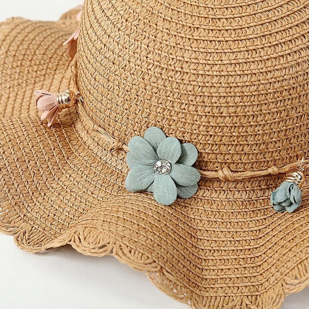 Girls Straw Hat and Shoulder Bag Set for Summer Beach Travel Outdoor Play, Pink