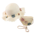 Girls Straw Hat and Shoulder Bag Set for Summer Beach Travel Outdoor Play, White