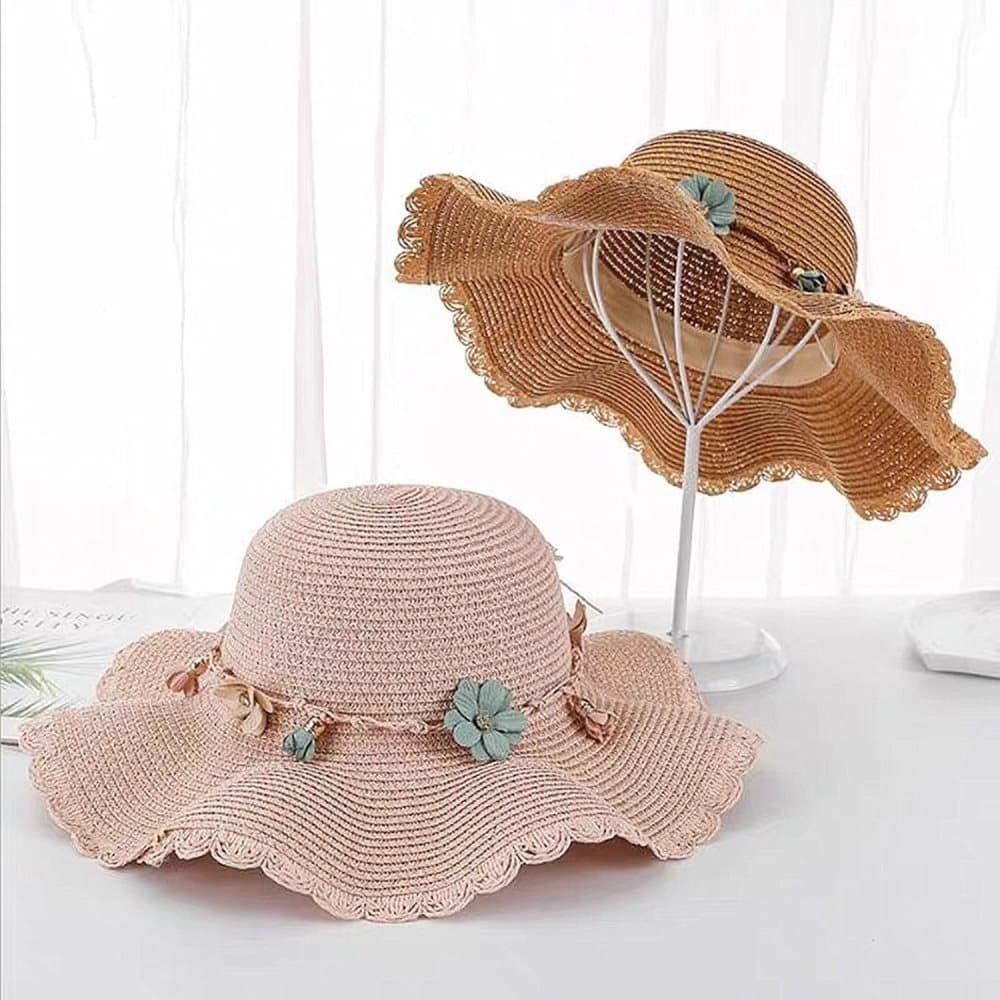 Girls Straw Hat and Shoulder Bag Set for Summer Beach Travel Outdoor Play, White