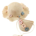 Girls Straw Hat and Shoulder Bag Set for Summer Beach Travel Outdoor Play, Wood