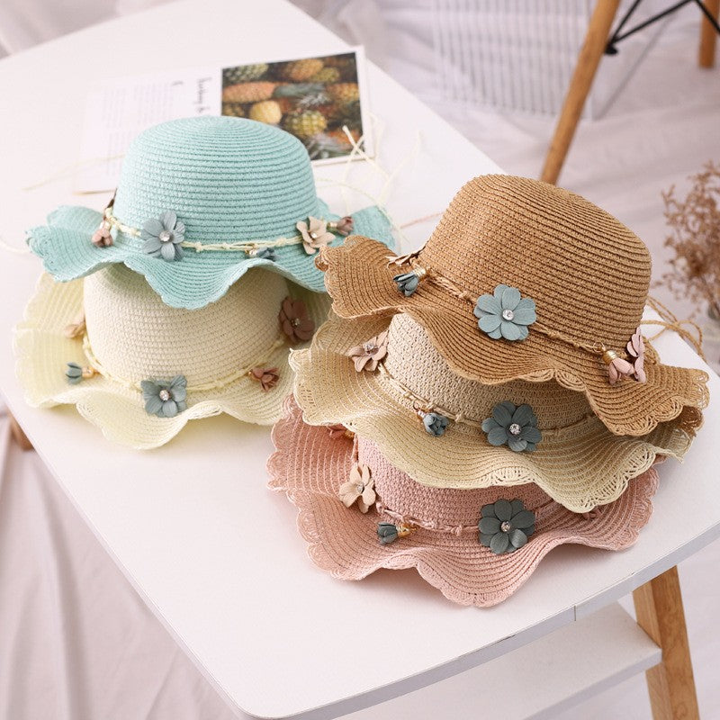 Girls Straw Hat and Shoulder Bag Set for Summer Beach Travel Outdoor Play, Green
