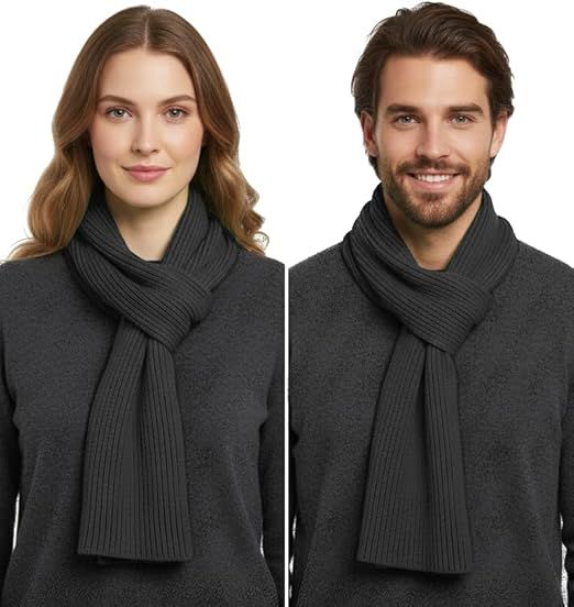 Warm Winter Scarf - Unisex - Solid Color Warm Knitted Winter Scarf - Ribbed Knit Scarf - Black
