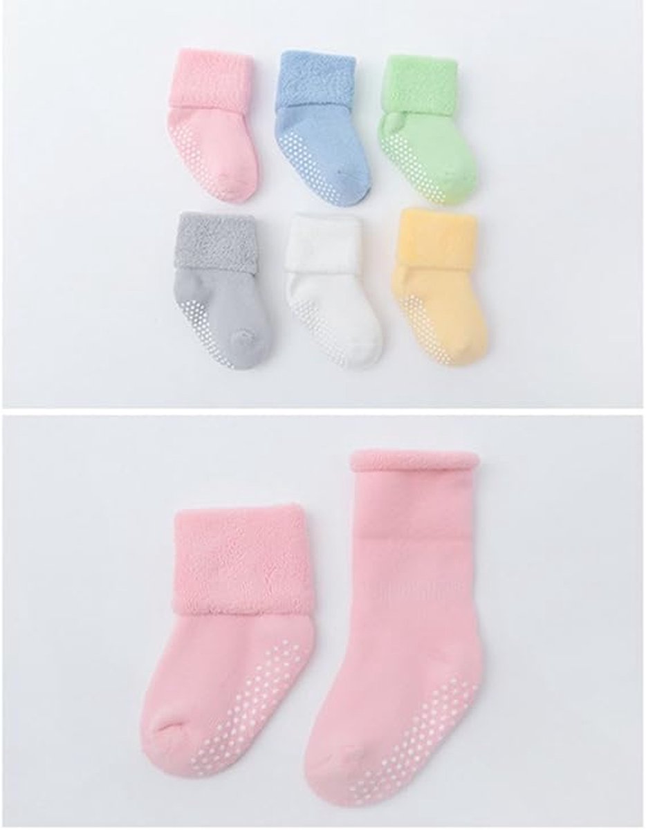 Baby-toddler-children ankle socks with grip, unisex warm thick cotton winter socks 0-10 years, 6-pack M 12-14cm