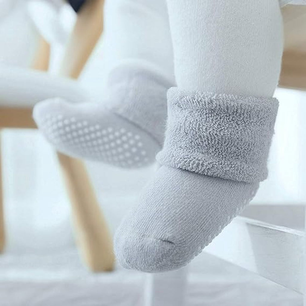 Baby-toddler-children ankle socks with grip, unisex warm thick cotton winter socks 0-10 years, 6-pack M 12-14cm