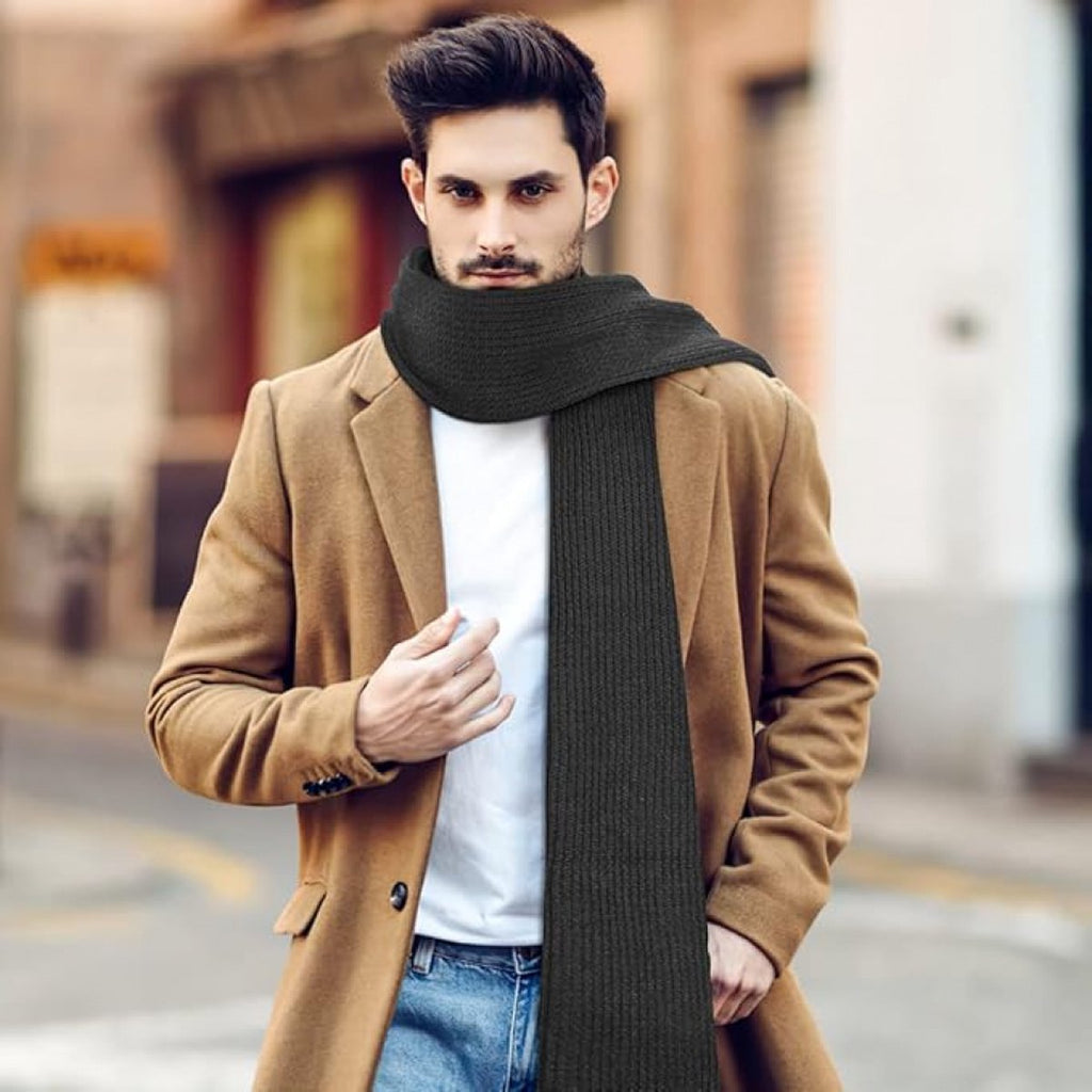 Navy Wool Knitted Scarf – Warm, Soft Unisex Winter Scarf (185 × 30 cm)