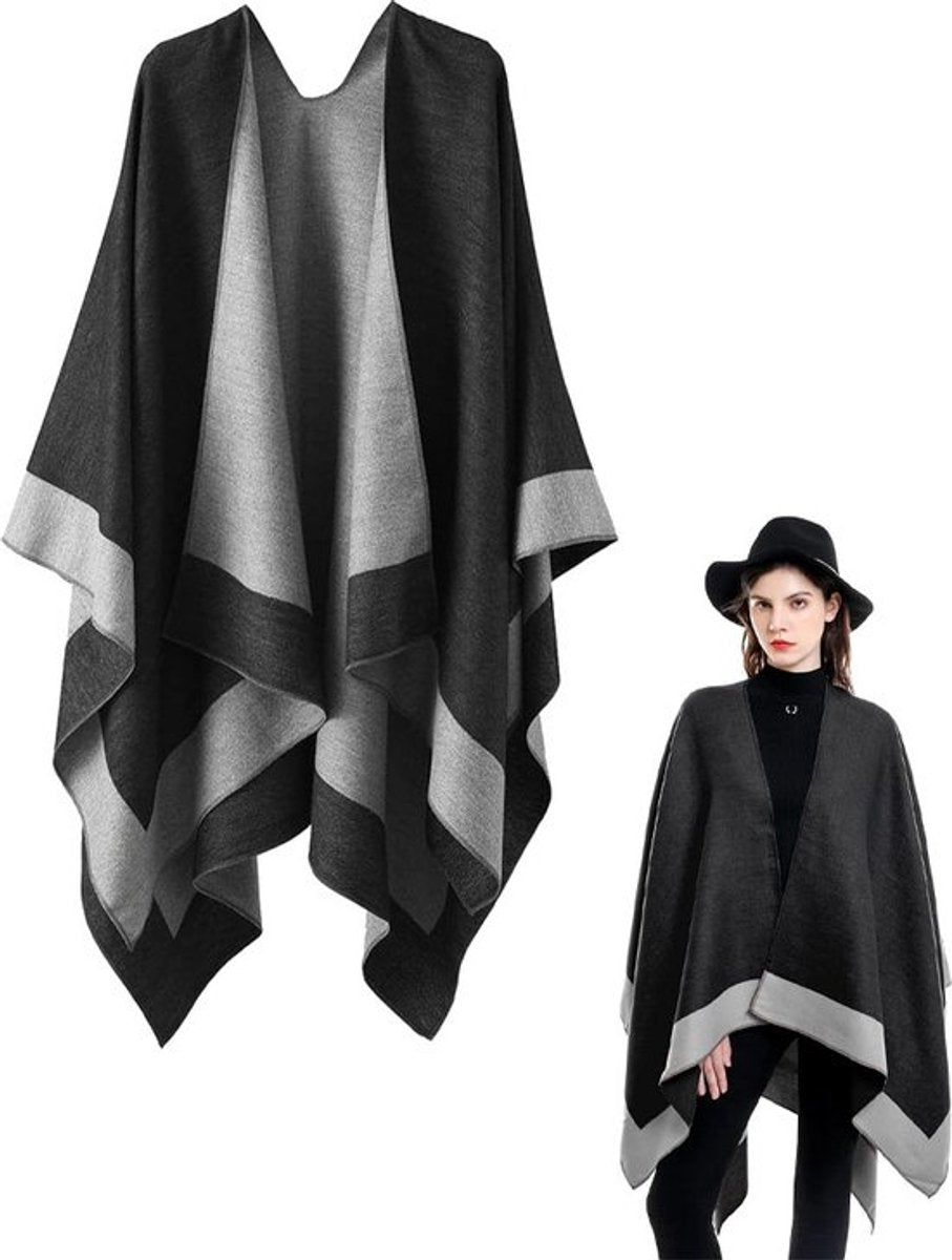 Elegant Black & Grey Women’s Wrap Scarf – Soft Winter Shawl (160 × 130 cm)