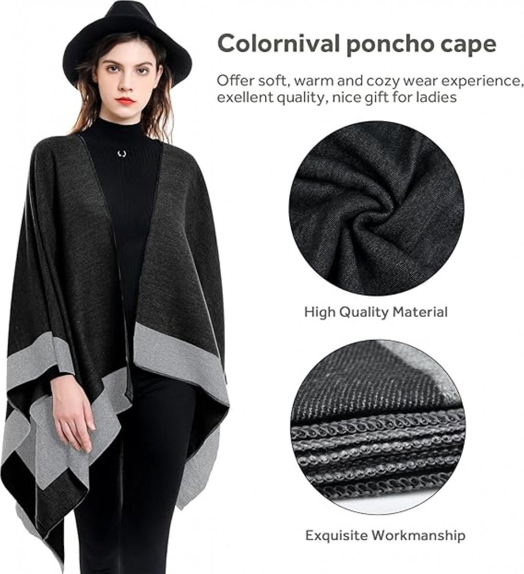 Elegant Black & Grey Women’s Wrap Scarf – Soft Winter Shawl (160 × 130 cm)