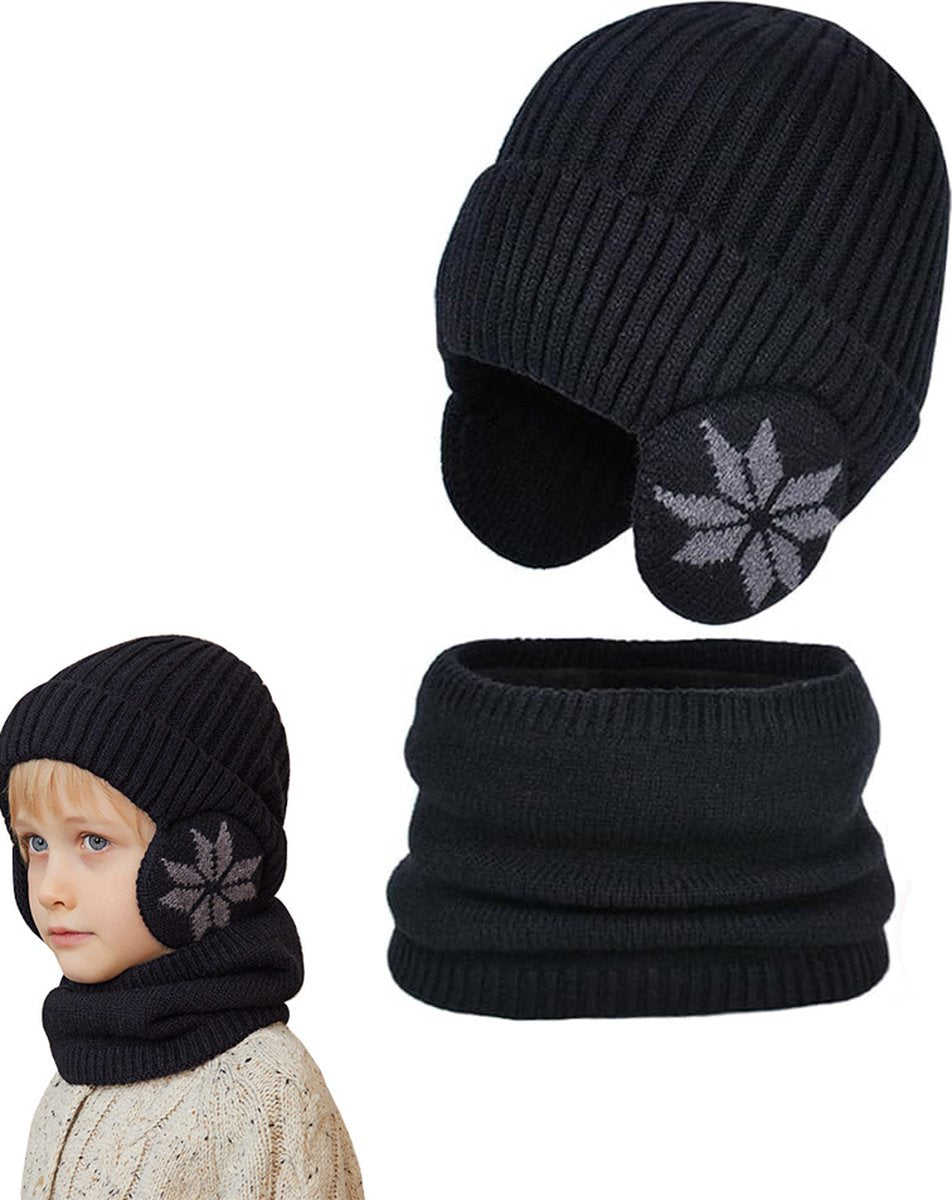 Hat & Scarf - Winter Kids' Hats - Kids' Hat - 2 In 1 Kids' Hat Scarf Set - 4 To 10 Years - Beanie - Boys And Girls - Hat For Children - Kids' Outdoor Hats - Children's Clothing - Scarf - Winter - One Size - Black