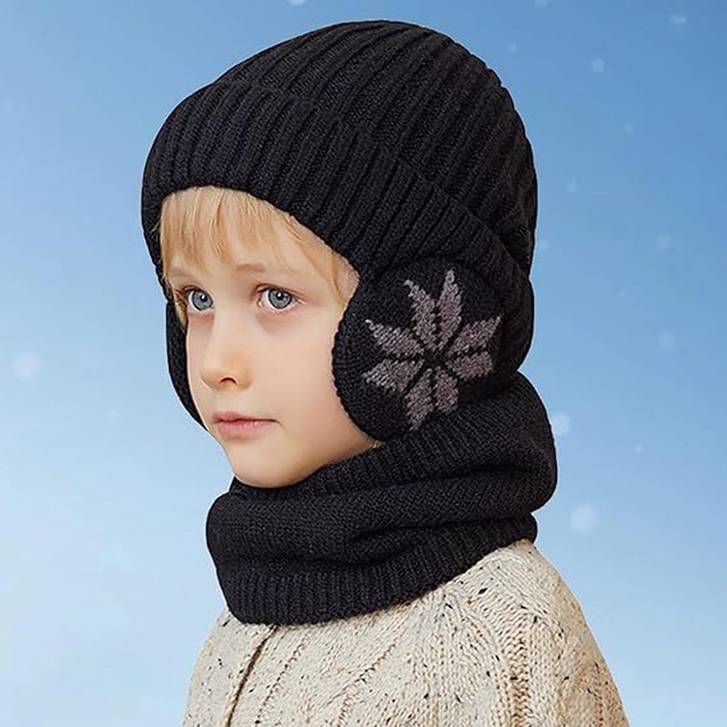 Hat & Scarf - Winter Kids' Hats - Kids' Hat - 2 In 1 Kids' Hat Scarf Set - 4 To 10 Years - Beanie - Boys And Girls - Hat For Children - Kids' Outdoor Hats - Children's Clothing - Scarf - Winter - One Size - Black