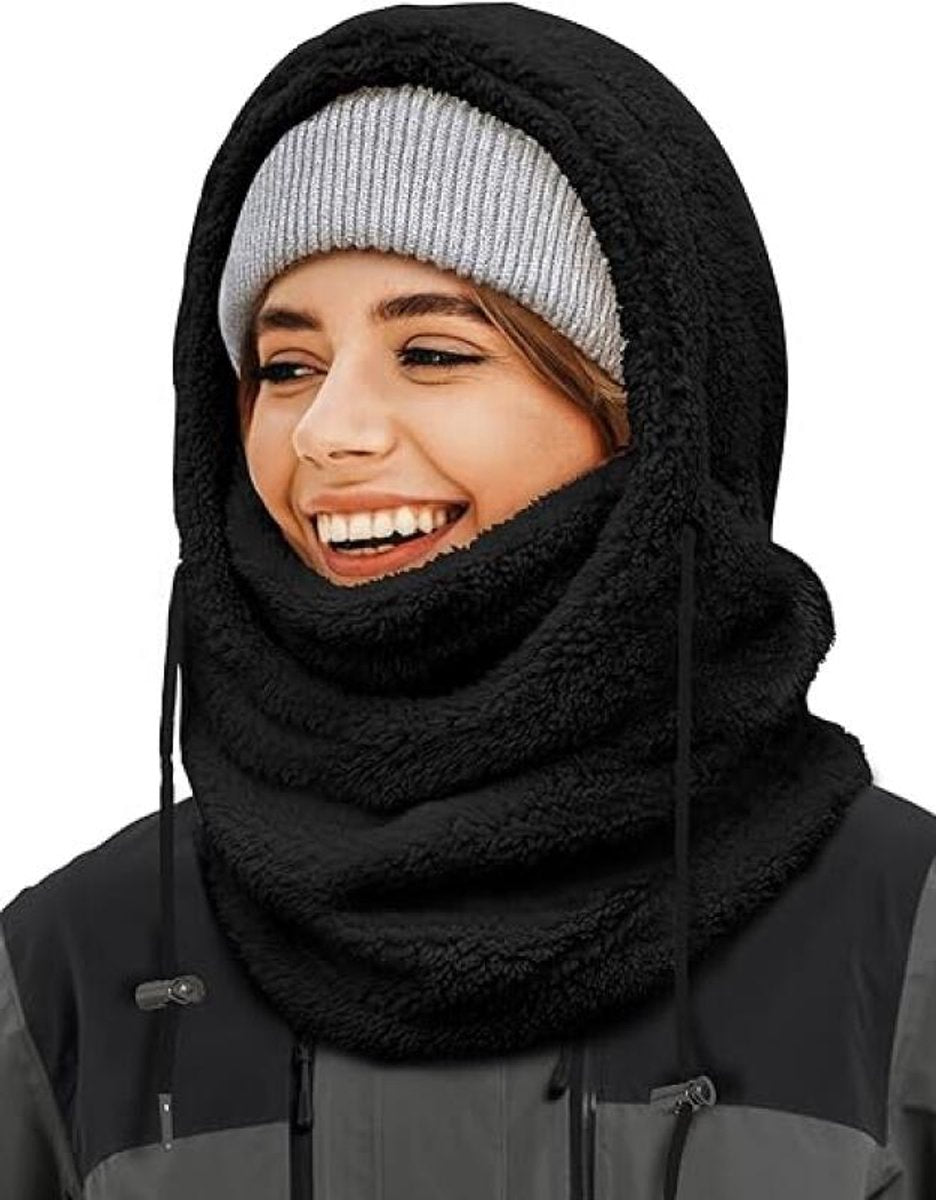 Women’s Winter Balaclava Hood Scarf – 3-in-1 Windproof Face Cover – Black