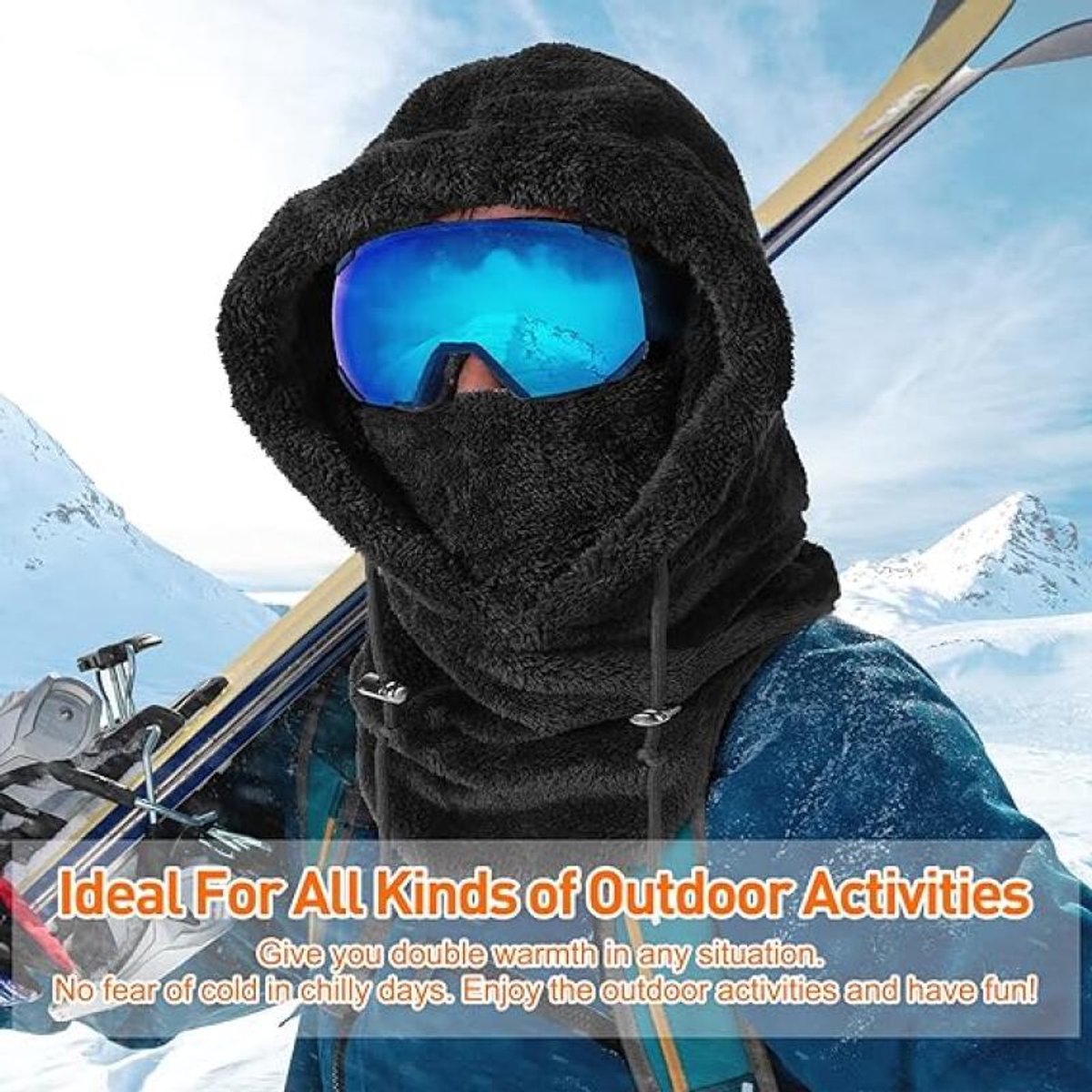 Women’s Winter Balaclava Hood Scarf – 3-in-1 Windproof Face Cover – Black