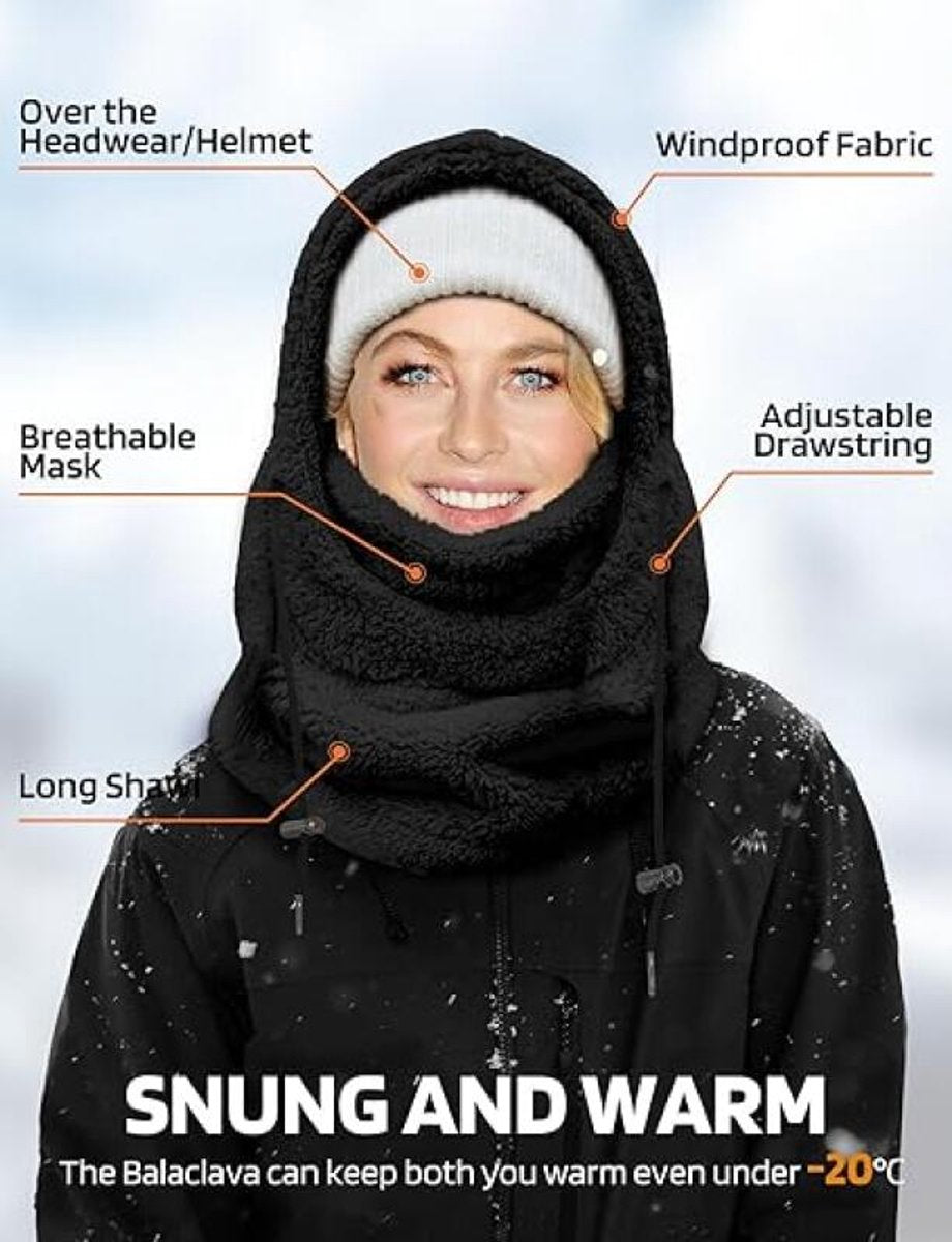Women’s Winter Balaclava Hood Scarf – 3-in-1 Windproof Face Cover – Black