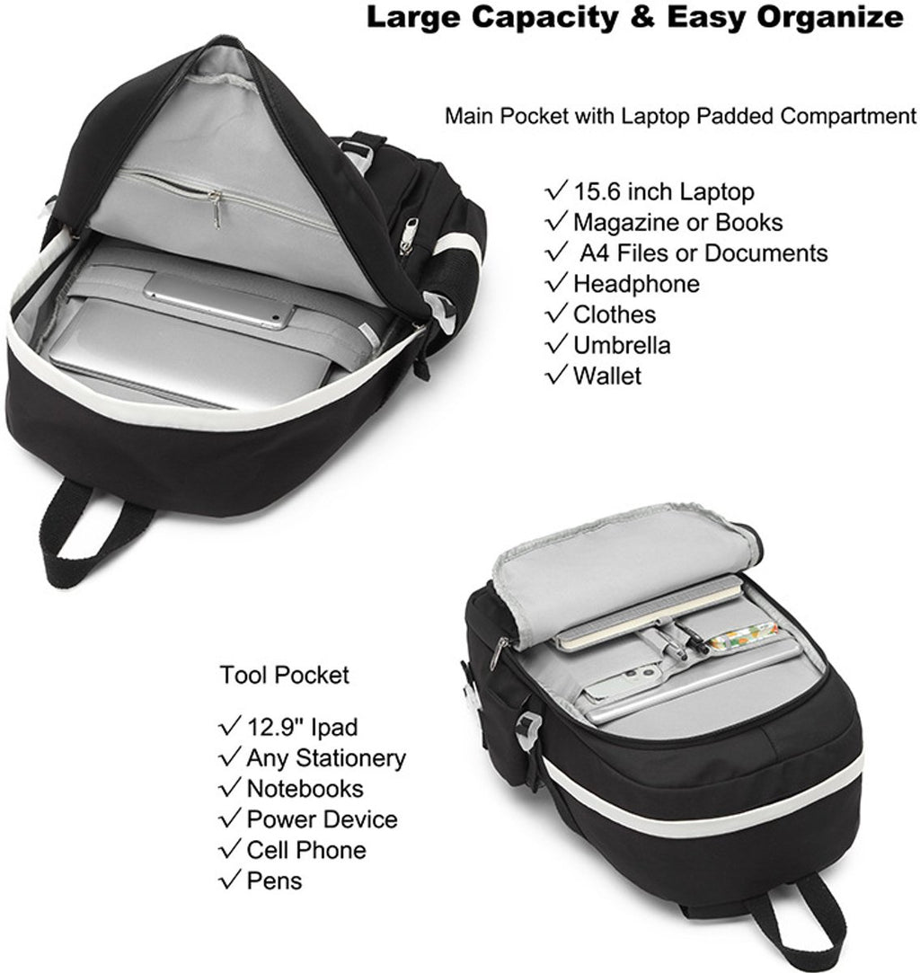 Black 30L Laptop School Backpack for Girls