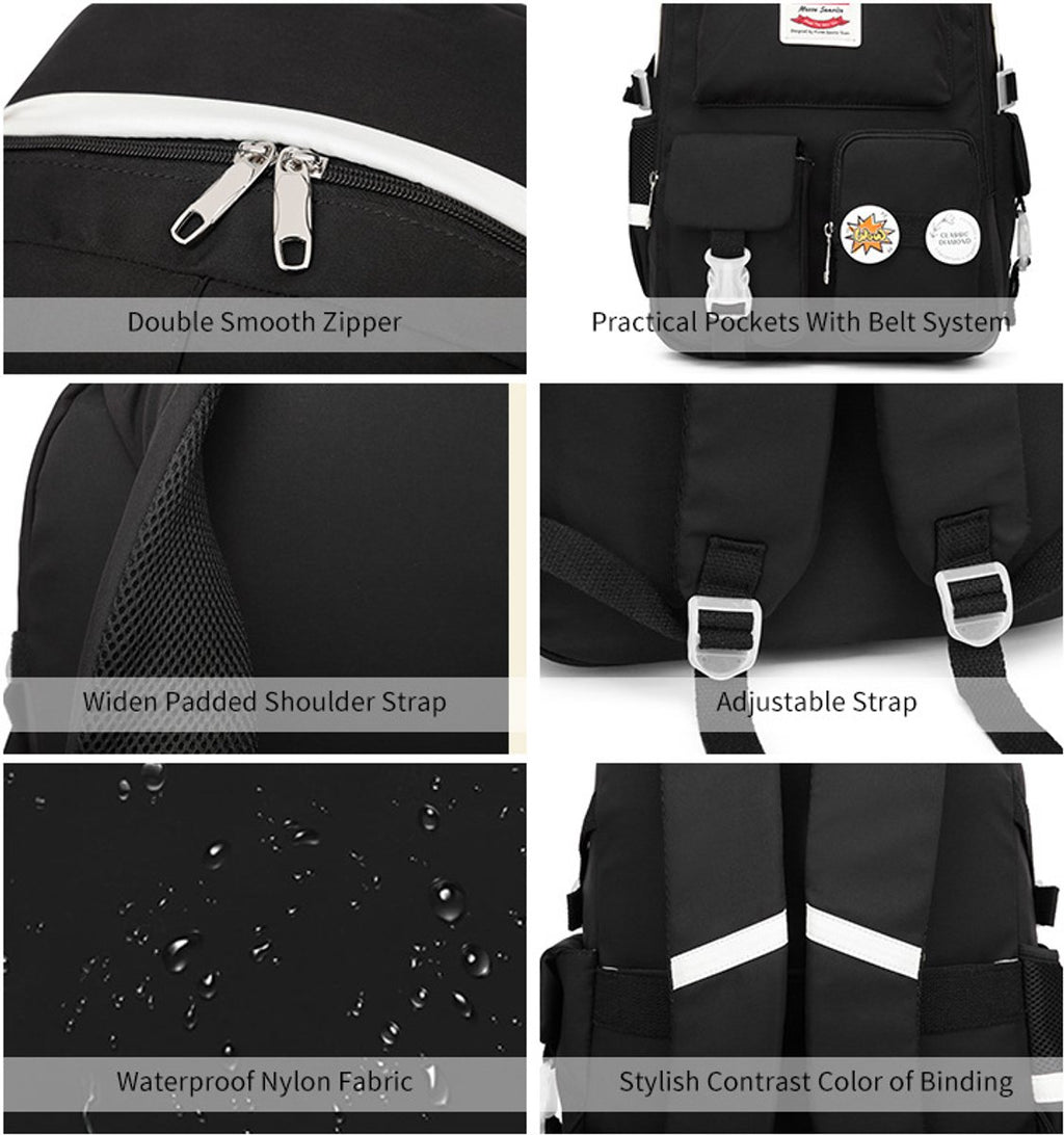 Black 30L Laptop School Backpack for Girls