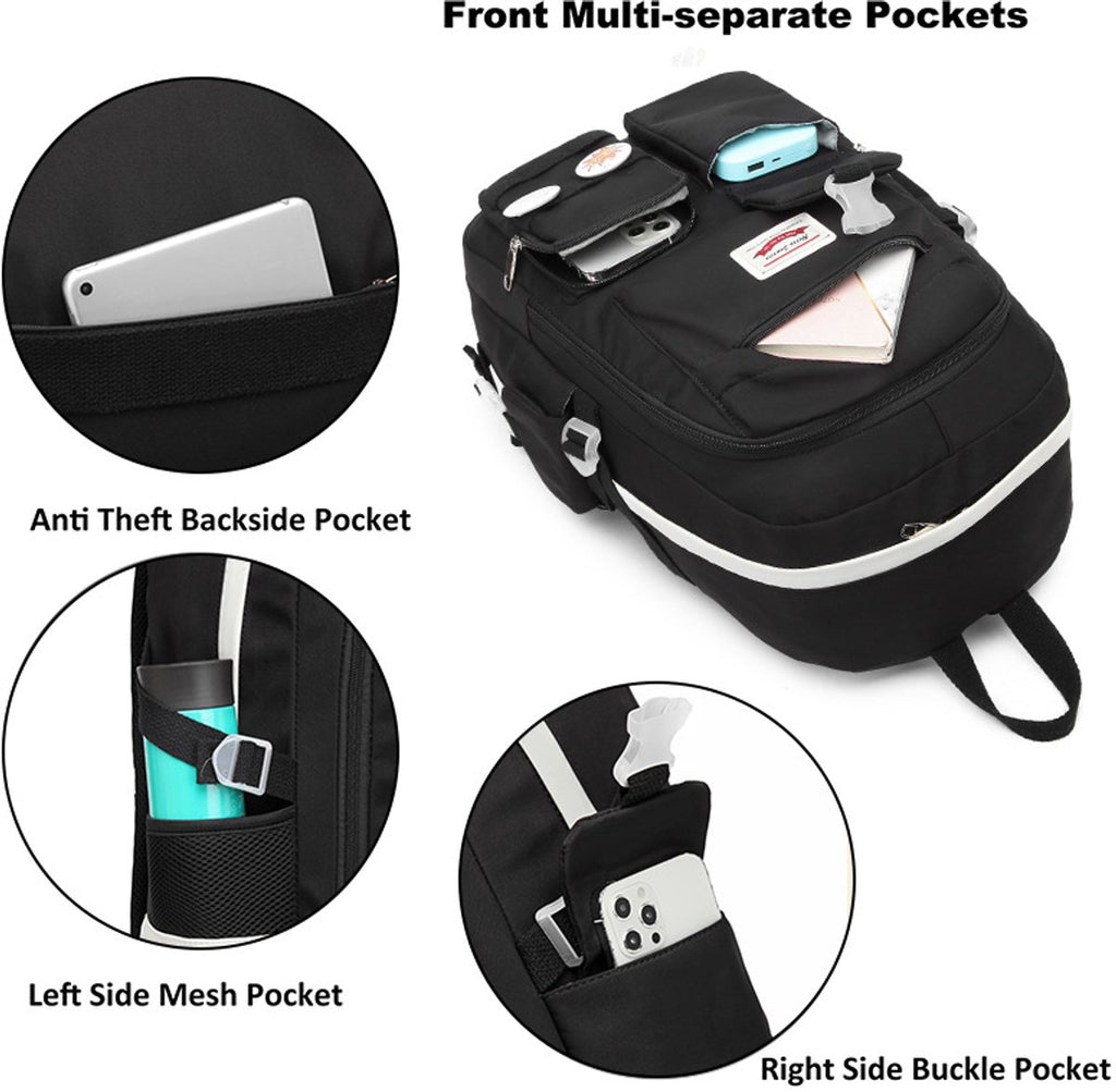 Black 30L Laptop School Backpack for Girls