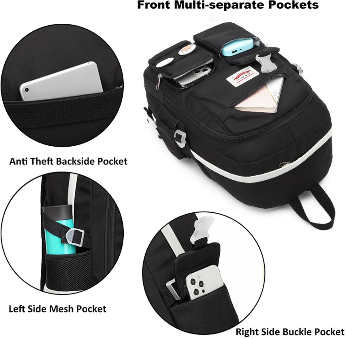 Black 30L Laptop School Backpack for Girls