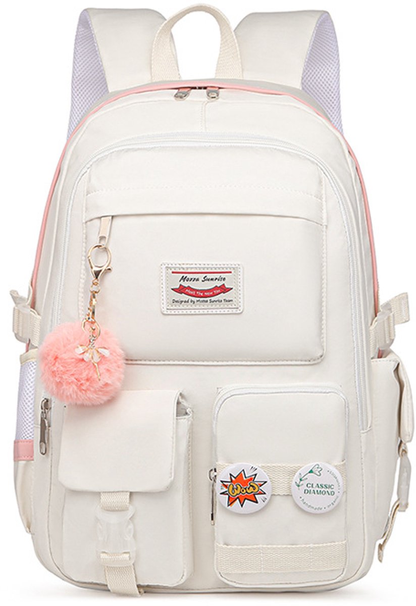 White 30L School Backpack for Girls – Laptop Compatible