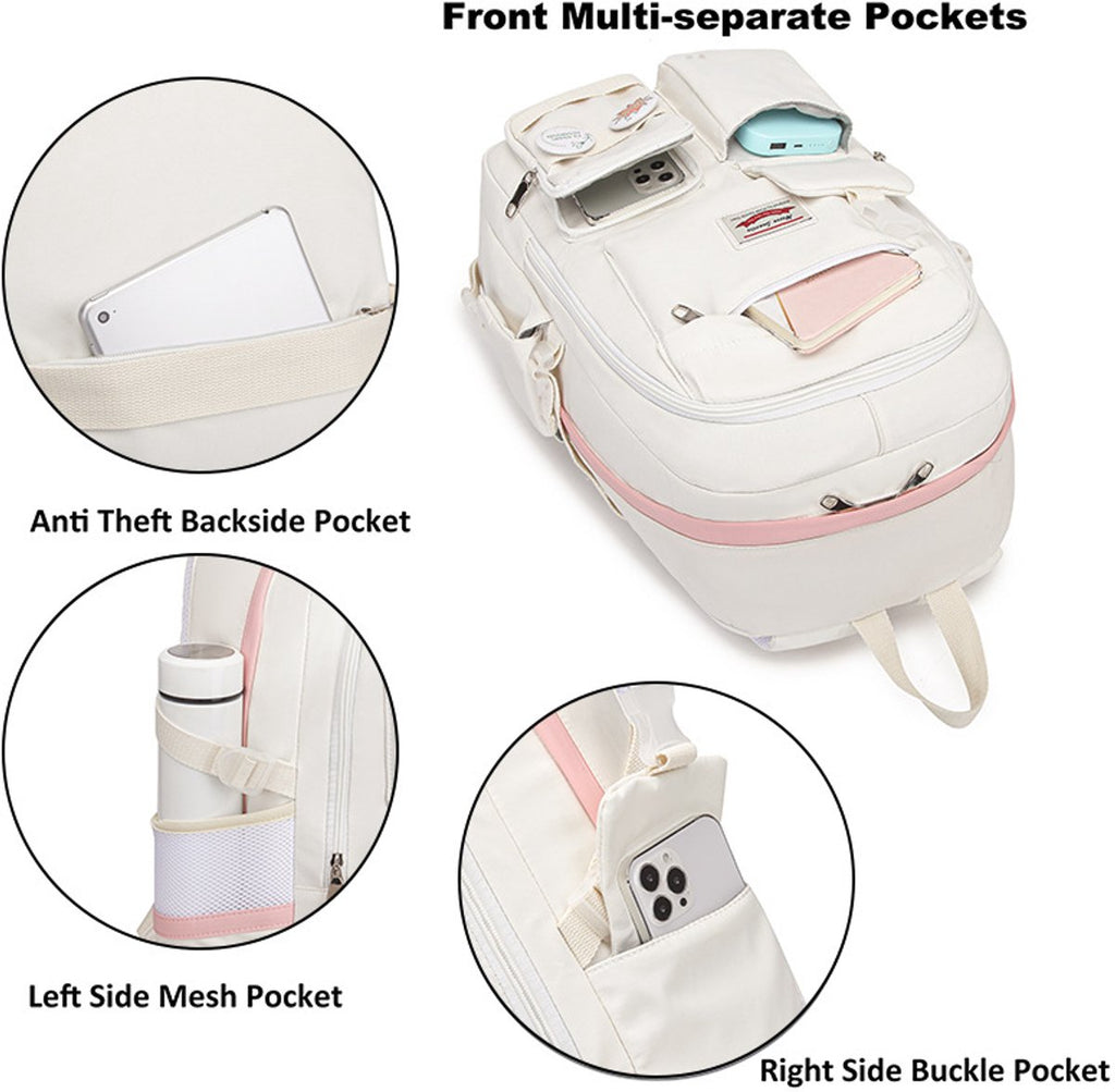 White 30L School Backpack for Girls – Laptop Compatible