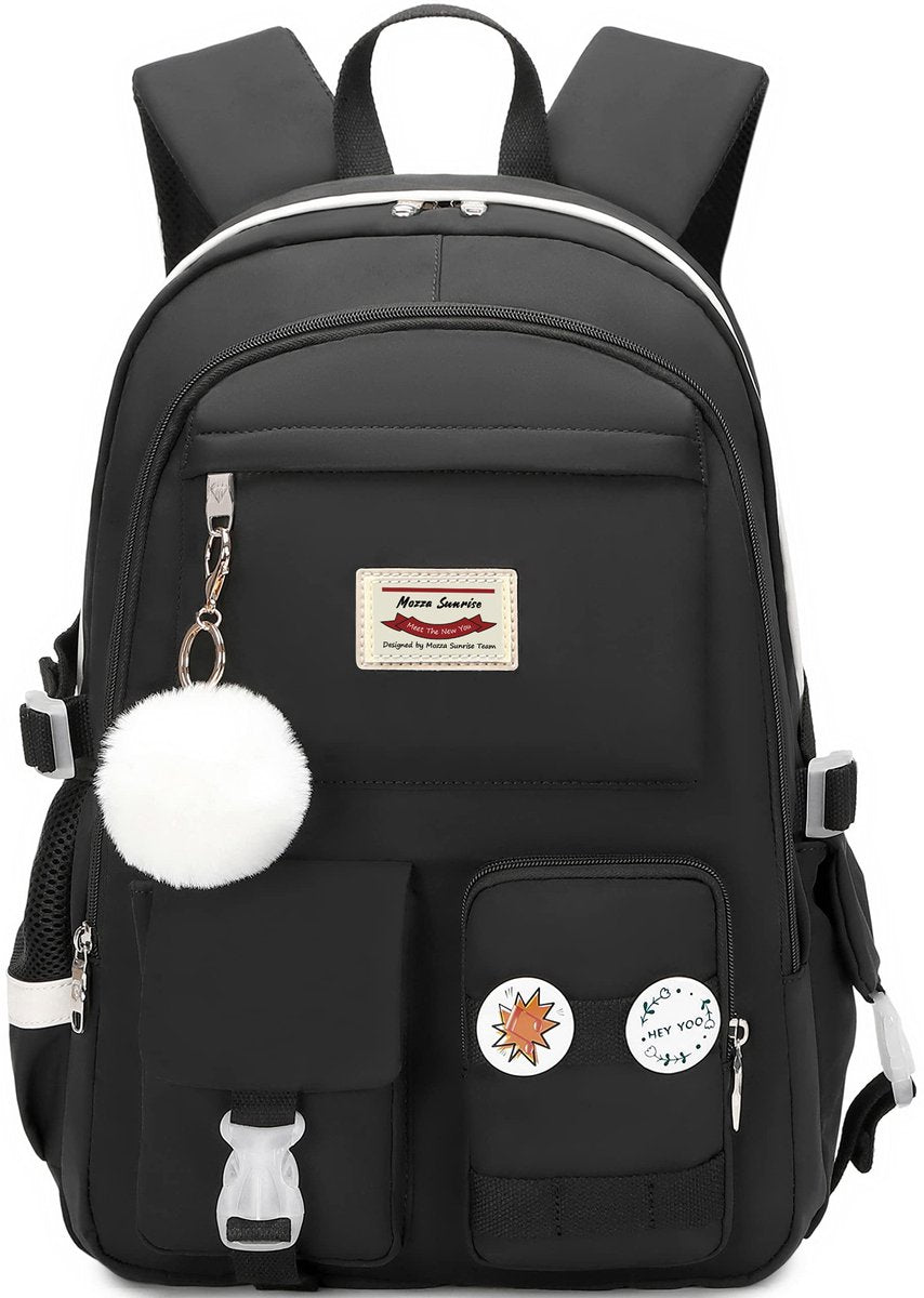 Black 30L School Backpack for Girls with Laptop Compartment