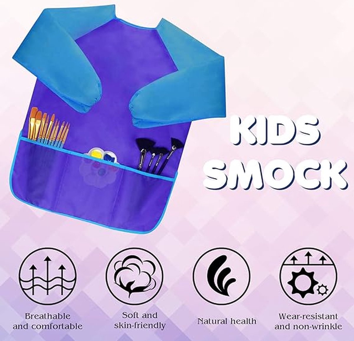 4 pieces - Children's apron - apron - Painting apron - Painting apron - craft apron - color - Long sleeves - waterproof - with 3 pockets - Art smocks - Clothing protector