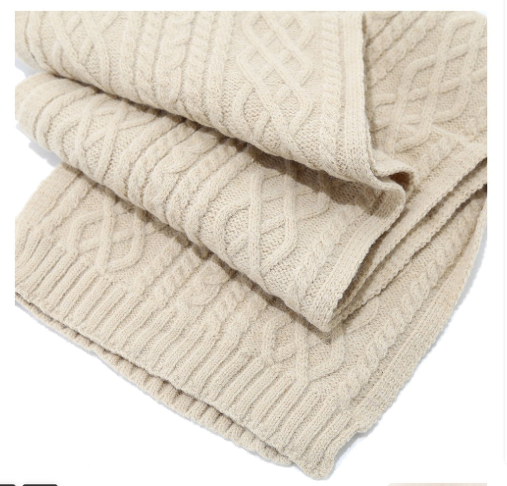 Women’s Winter Hat Scarf and Gloves Set – Beige Cable Knit 3-Piece Set