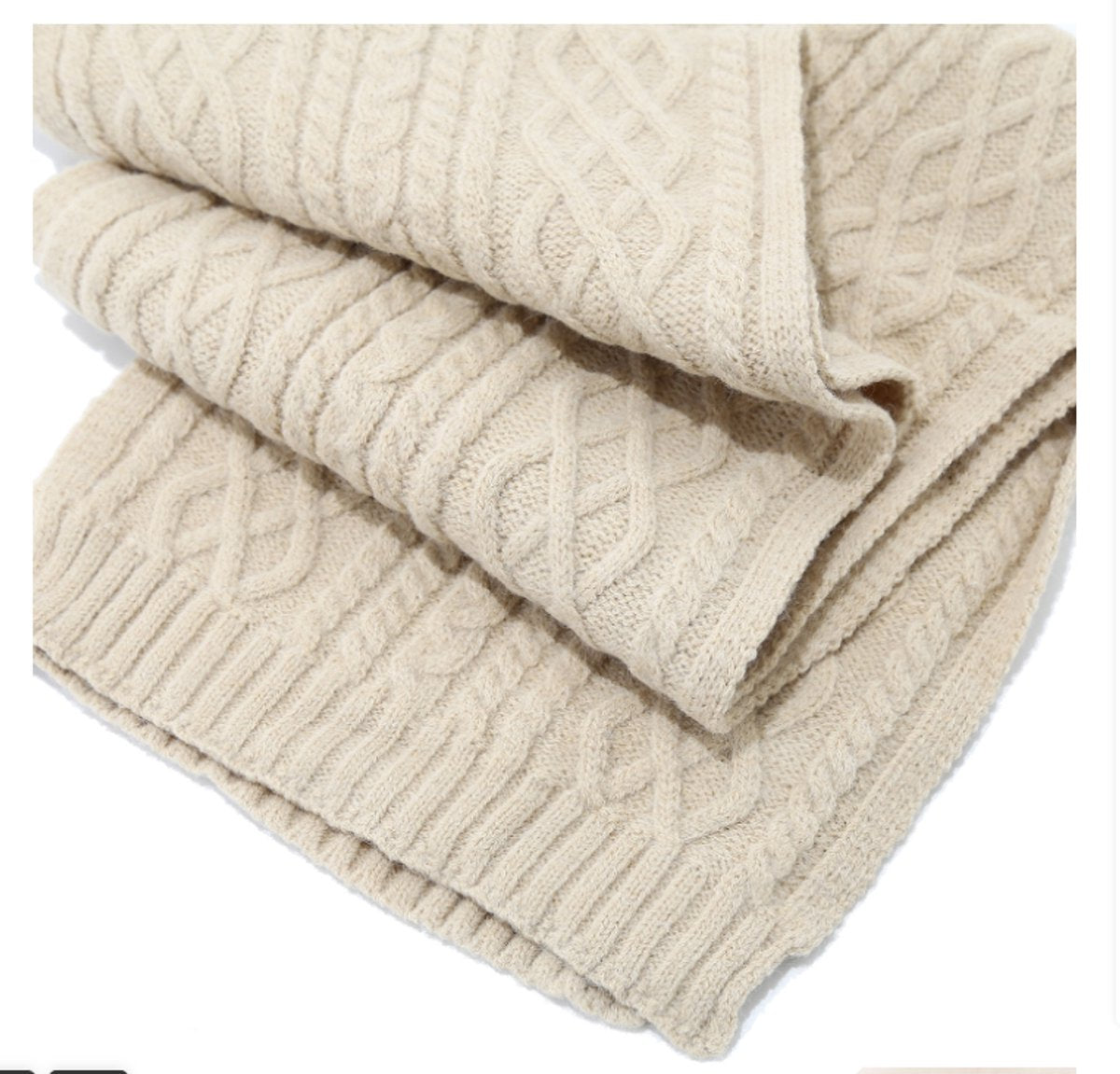 Women’s Winter Hat Scarf and Gloves Set – Beige Cable Knit 3-Piece Set