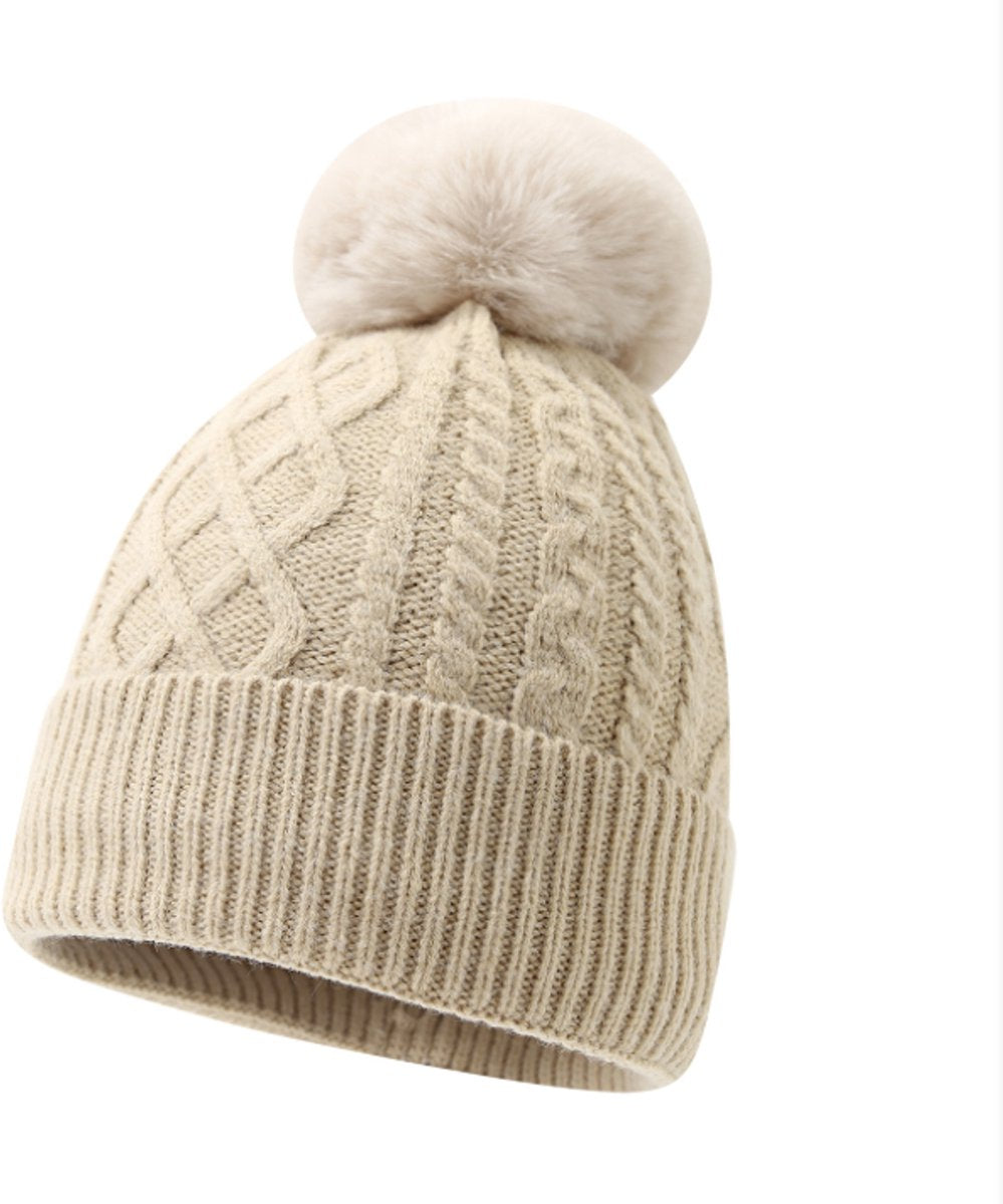 Women’s Winter Hat Scarf and Gloves Set – Beige Cable Knit 3-Piece Set