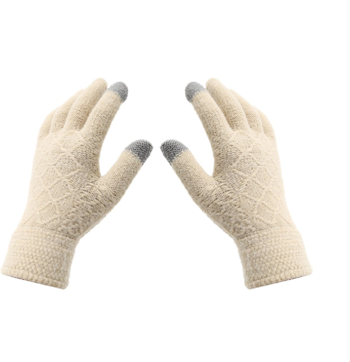 Women’s Winter Hat Scarf and Gloves Set – Beige Cable Knit 3-Piece Set