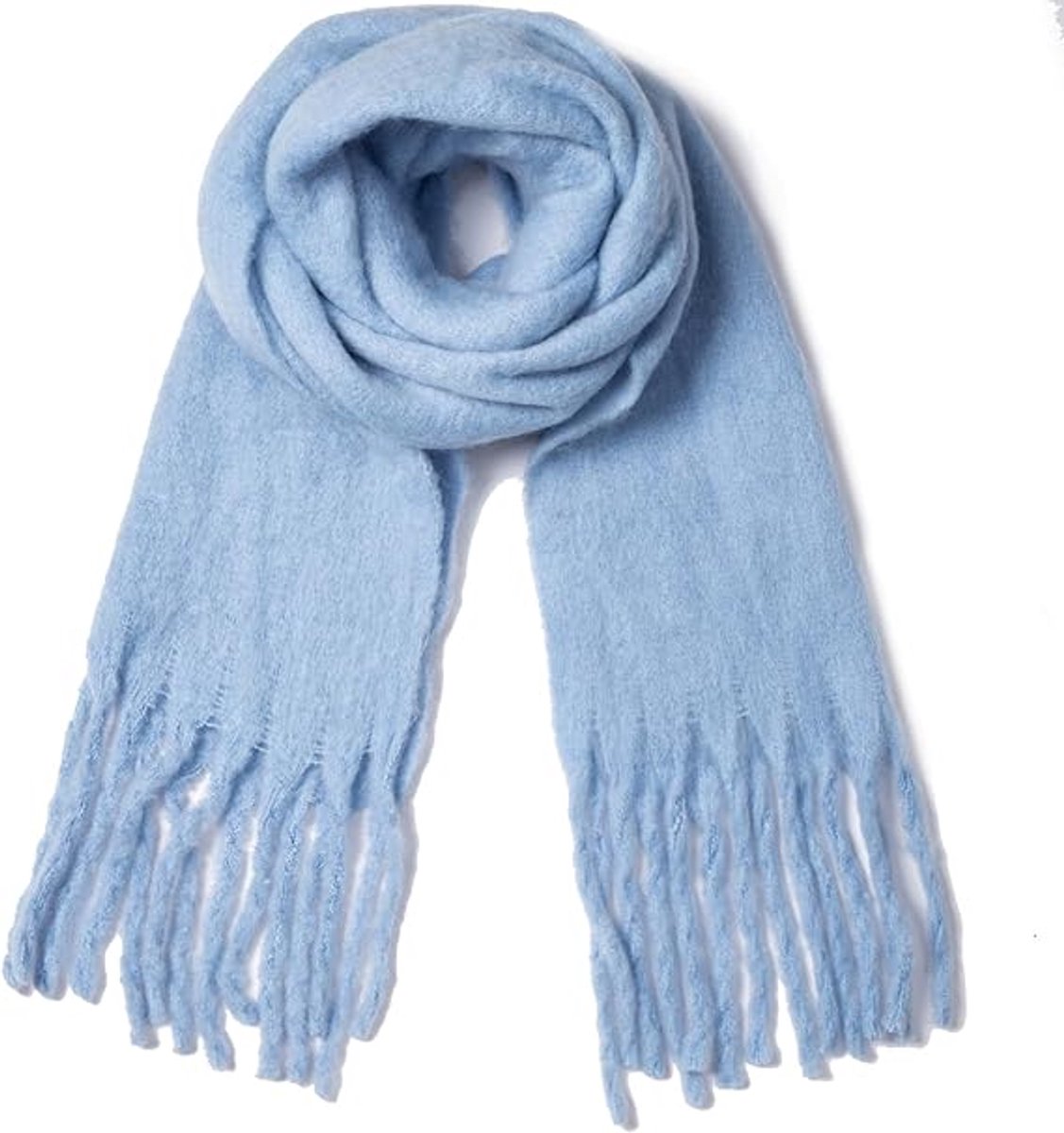 Light Blue Blanket Scarf – Warm, Thick Knit Winter Scarf for Women