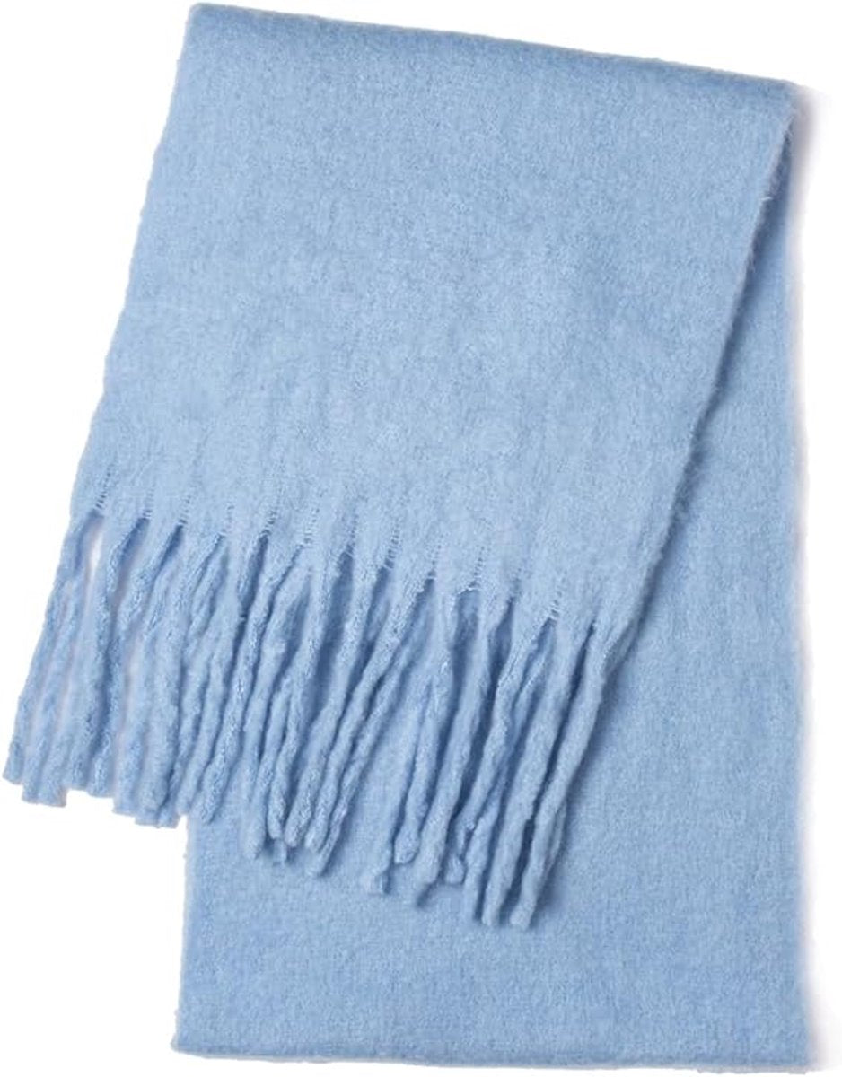 Light Blue Blanket Scarf – Warm, Thick Knit Winter Scarf for Women