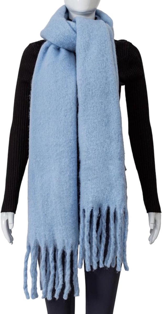 Light Blue Blanket Scarf – Warm, Thick Knit Winter Scarf for Women